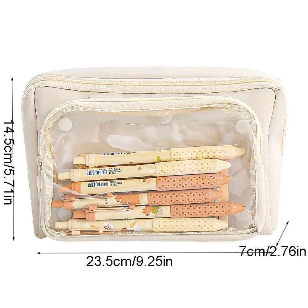 Kawaii Large Capacity Transparent Pencil Case DIY Zipper Transparent Pen Bag Multifunctional Solid Color Stationery Box Friend Peaceful Pleasures Health and Wellness