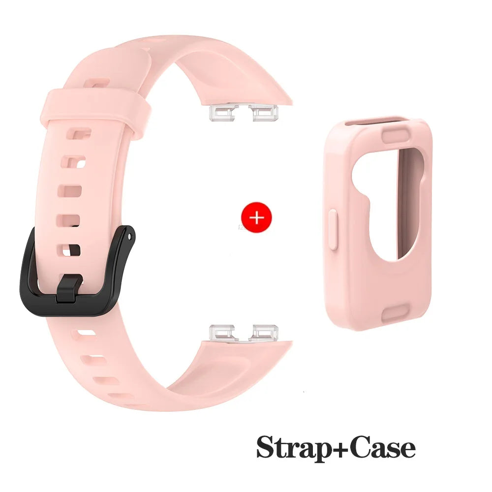 Silicone Strap & Case for Huawei Band 8, 9 & 10 – 19mm Peaceful Pleasures Health and Wellness Pink Case Strap