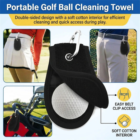 Golf Ball Cleaning Towel Portable Double Sided Design With Adjustable Hook For Waist Attachment Peaceful Pleasures Health and Wellness
