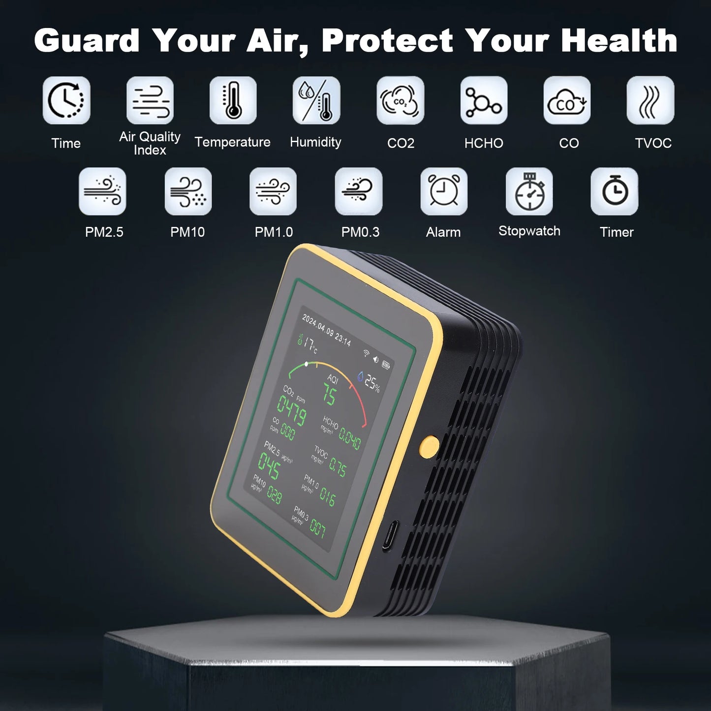Air Quality Monitor,15-in-1 WiFi Air Detector with Color LCD Screen Fit for Tuya Smart,Detects PM2.5 PM10 TVOC Temp Humidity Peaceful Pleasures Health and Wellness