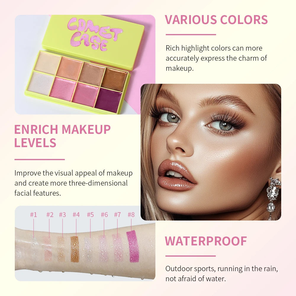 8Colors Cream Highlighter Palett Face Brighten Highlighter Blush&Contouring Shimmer Concealer Cream Makeup Tool Cosmetics Peaceful Pleasures Health and Wellness