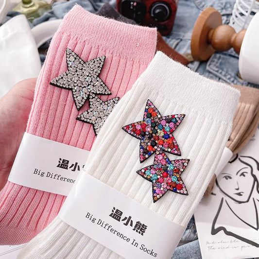 Fashionable Rhinestone Sparkling Women's Socks, Kawaii Star Diamond Sparkling Socks, Comfortable And Breathable Christmas Socks Peaceful Pleasures Health and Wellness