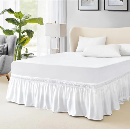 Wrap Around Dust Ruffle Bed Skirt - for Queen Size Beds with 14 in. Drop - Easy Fit Elastic Strap - Wrinkle Free, Machine Wash Peaceful Pleasures Health and Wellness