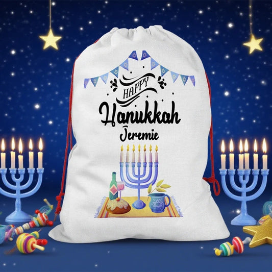 Personalized Hanukkah Gift Bag | Custom Name Chanukah Sack Holiday Gift Bag Peaceful Pleasures Health and Wellness