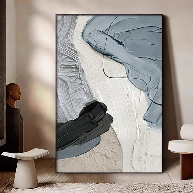Nordic Modern Abstract Color Matching Thick Oil Handmade Oil Painting For Home Decoration Bedroom Dining Room Living Room Mural Peaceful Pleasures Health and Wellness Light Grey 70cmx100cm