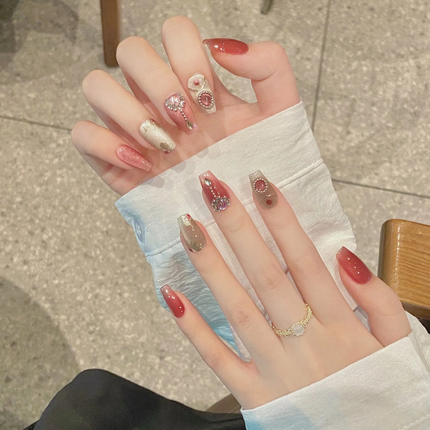 10pcs Pink Cat Eye Press On Nails – Handmade Full Cover Tips