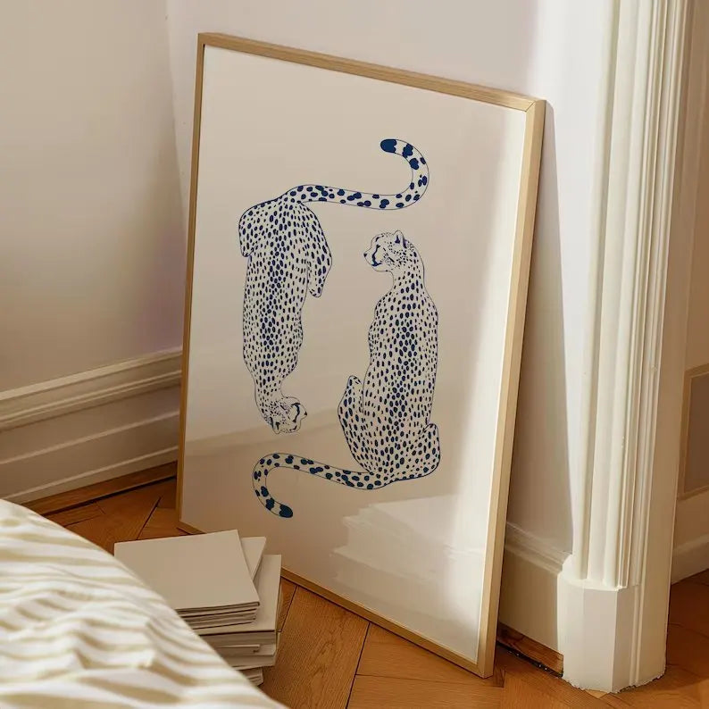 Modern Blue Cheetah 8 Ball Canvas Wall Art Print | Home Decor