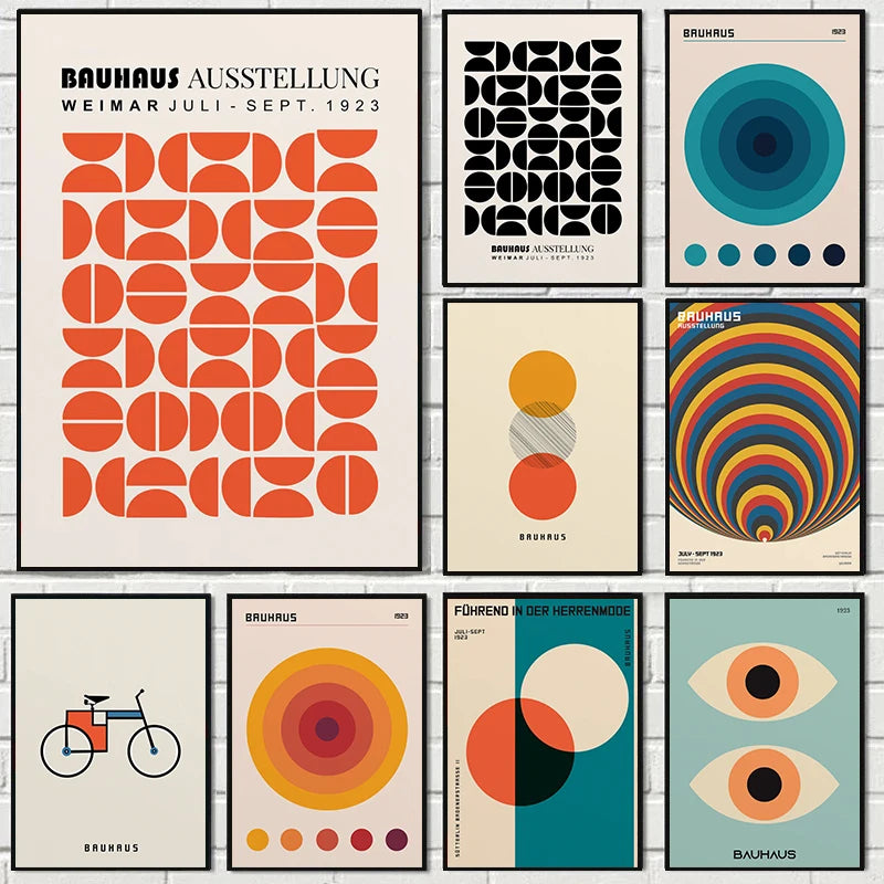Abstract Orange Bauhaus Geometric Canvas Wall Art | Bicycle Print