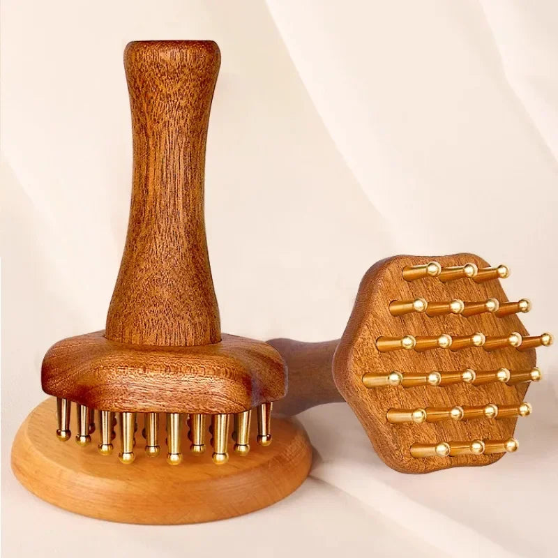 Portable Brass Gua Sha Massage Tool Head Neck Leg Body Meridian Massager Lymphatic Muscle Relief Pain Deep Tissue Massage Peaceful Pleasures Health and Wellness