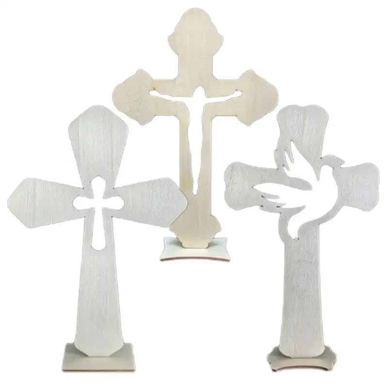 10pcs Small Baptism Decor Rustic Standing Cross for First Communion prayer Wooden Cross Christian Catholic Wood Crosses Crafts Peaceful Pleasures Health and Wellness