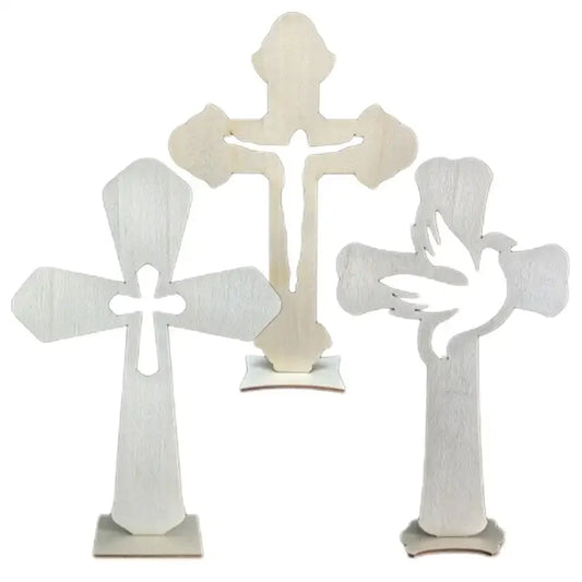 10pcs Small Baptism Decor Rustic Standing Cross for First Communion prayer Wooden Cross Christian Catholic Wood Crosses Crafts Peaceful Pleasures Health and Wellness