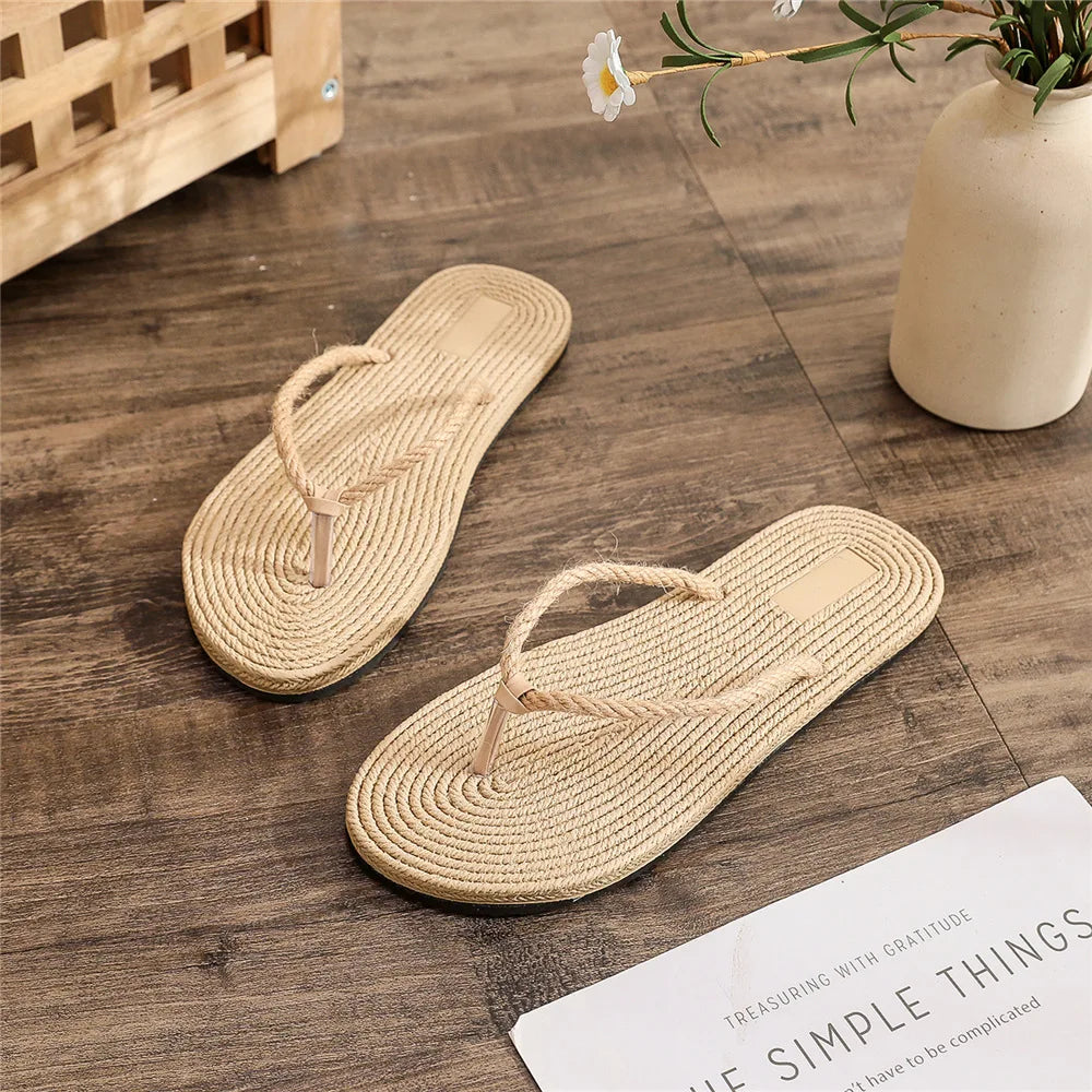 Women's Linen Flat Flip Flops – Comfy Indoor Home Slippers