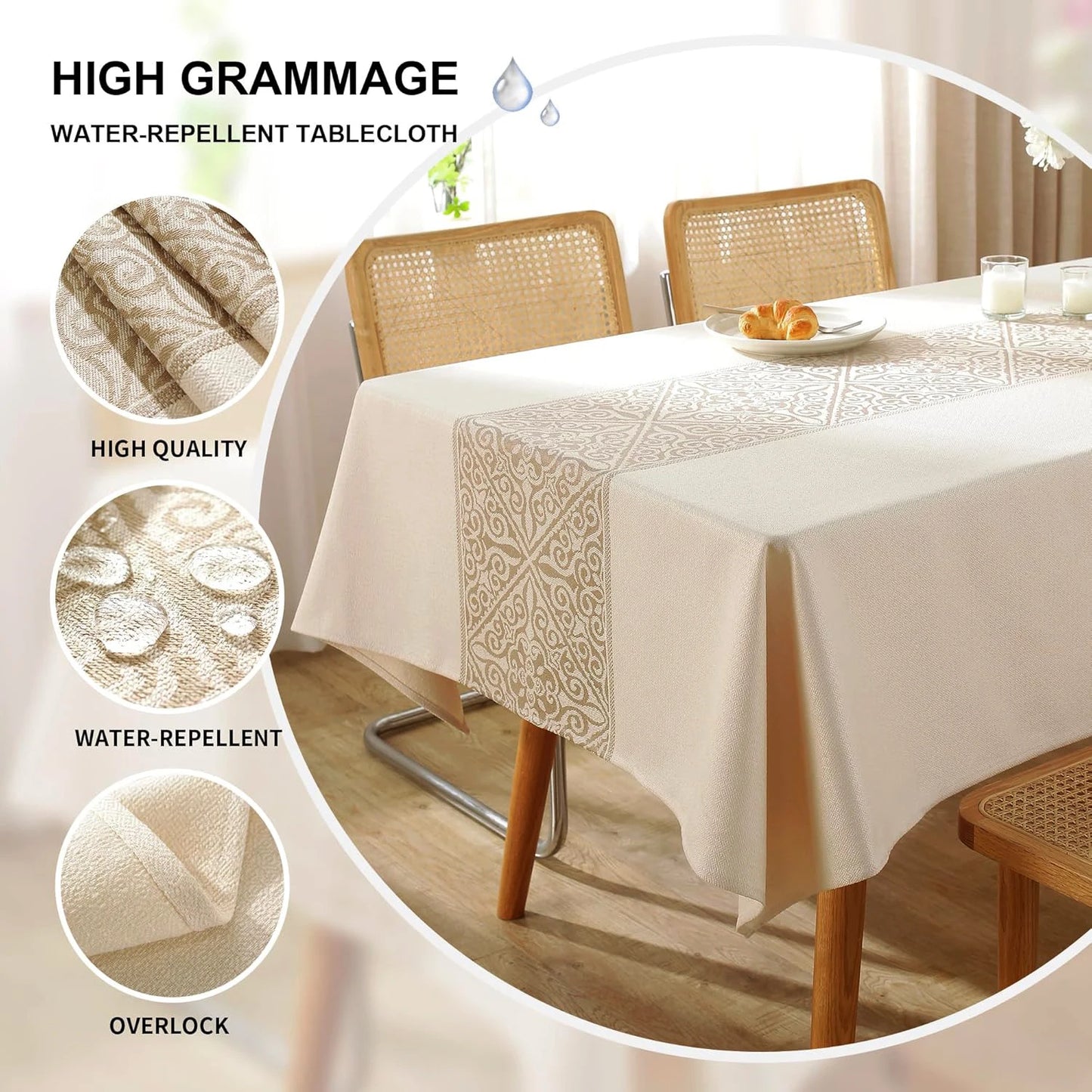 Battilo Vintage Linen Tablecloth | Waterproof Rectangle Cover