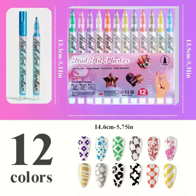Nail Art Graffiti Pens – Quick-Dry 3D Dot Liner Set (1 or 12pc)