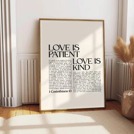 Love Is Patient Love Is Kind Scripture Canvas Wall Art Print Scripture Canvas Print Peaceful Pleasures Health and Wellness G4265 21x30cm Unframed