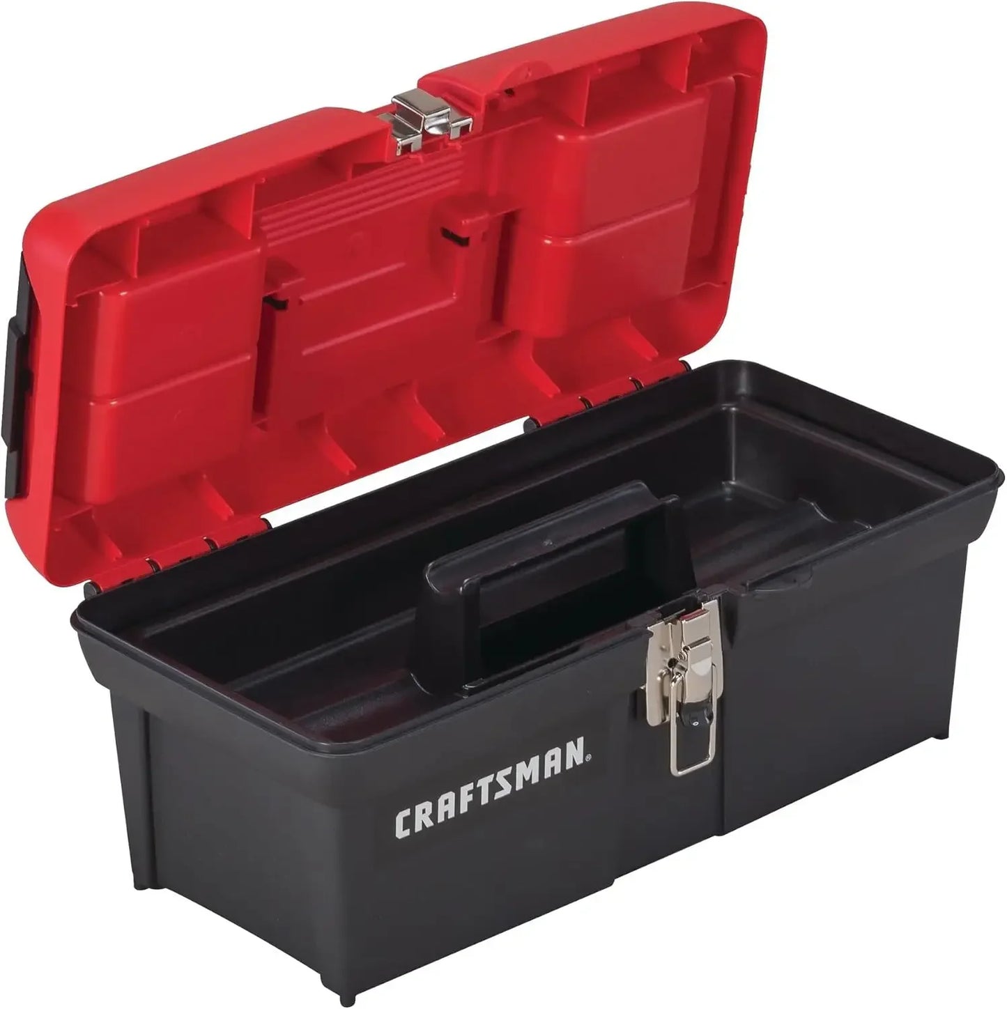 Lockable 16-Inch Tool Box with Comfort Grip Handle and Portable Tray, Red/Black Peaceful Pleasures Health and Wellness