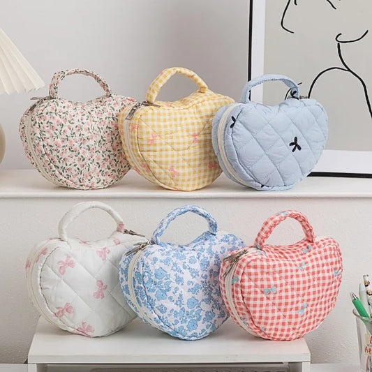 2026 New Large Capacity Floral Makeup Bag with Heart Pattern, Home Pastel Travel Cosmetic Organizer with Handles for Women Gift Peaceful Pleasures Health and Wellness