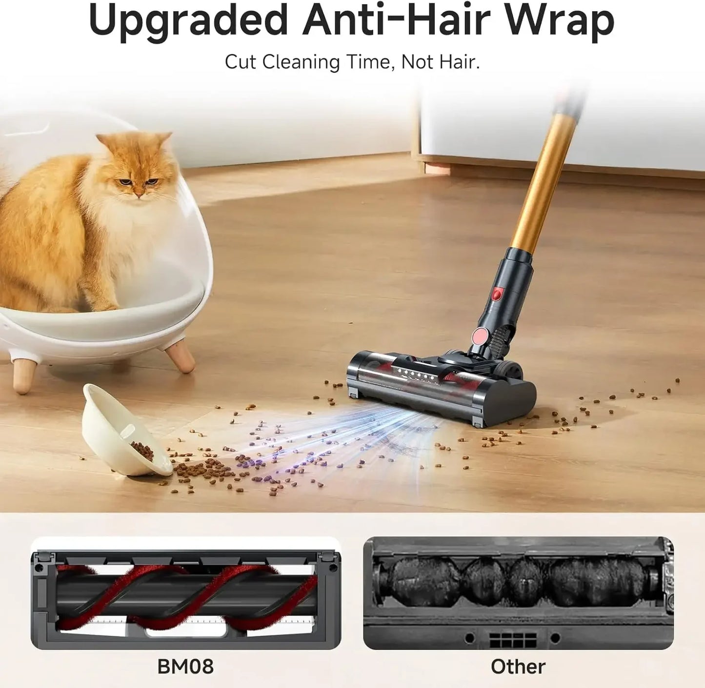 Cordless Stick Vacuum Cleaner 550W 50Kpa 70Mins Smart Auto Mode LED Display Pet Hair Carpet Floors Peaceful Pleasures Health and Wellness
