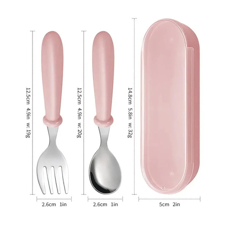 3-Piece 304 Stainless Steel Portable Cutlery Set – Fork, Spoon & Storage Box, Korean Style, Dishwasher Safe