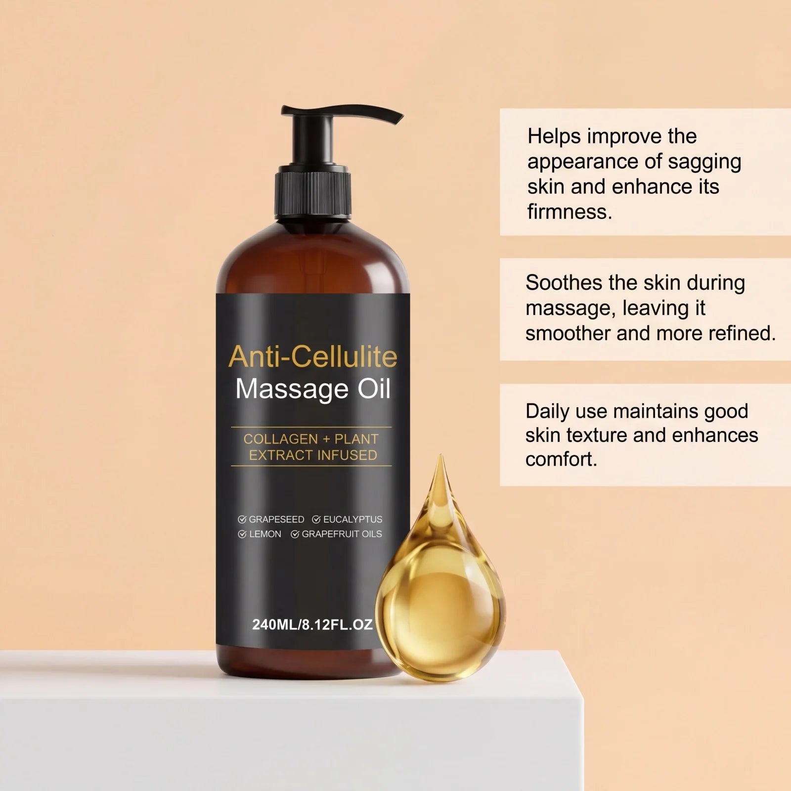 Firming Body Massage Oil – Collagen Anti-Cellulite 240ml Peaceful Pleasures Health and Wellness
