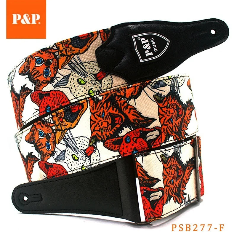 P&p Adjustable Embroidered Cotton Guitar Strap Widening Thickening