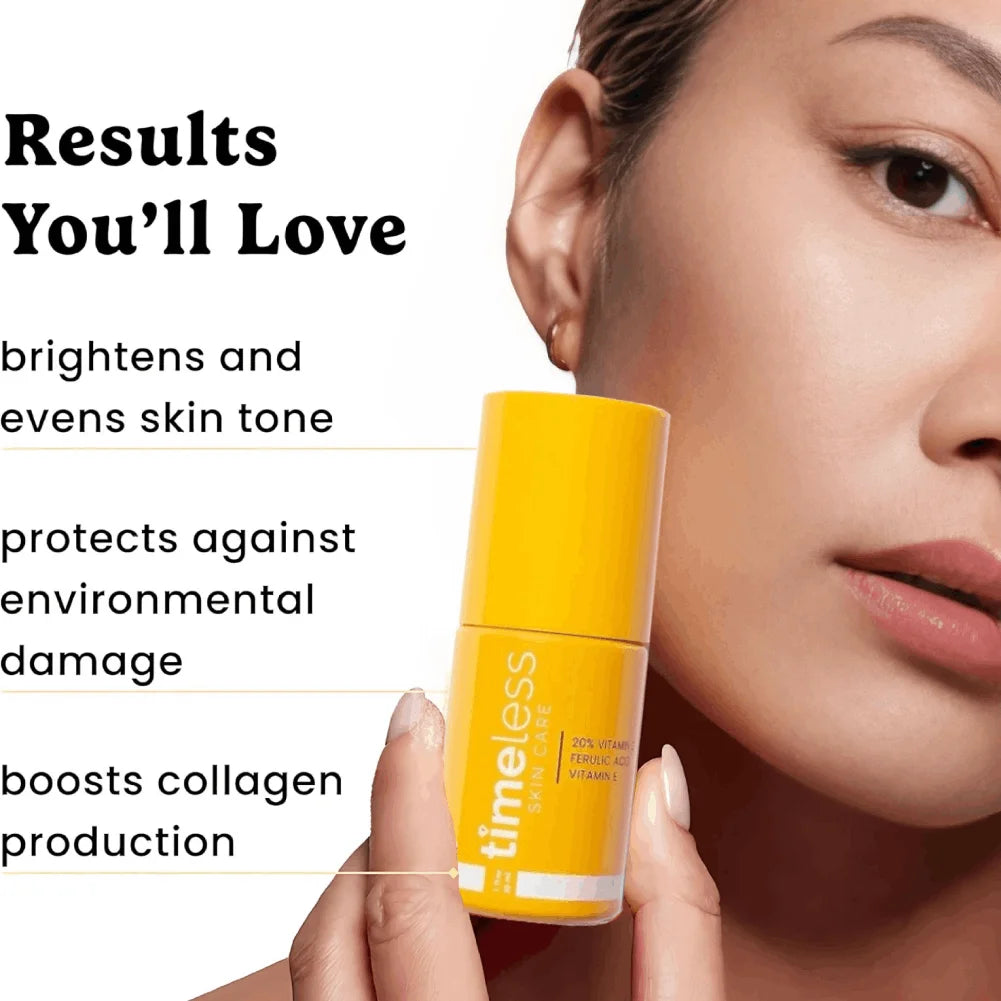 Timeless VC Serum with Ferulic Acid Antioxidant Wrinkle Resistant Hydrating Firming Reduce Fine Lines Essence for Brightens Skin Peaceful Pleasures Health and Wellness