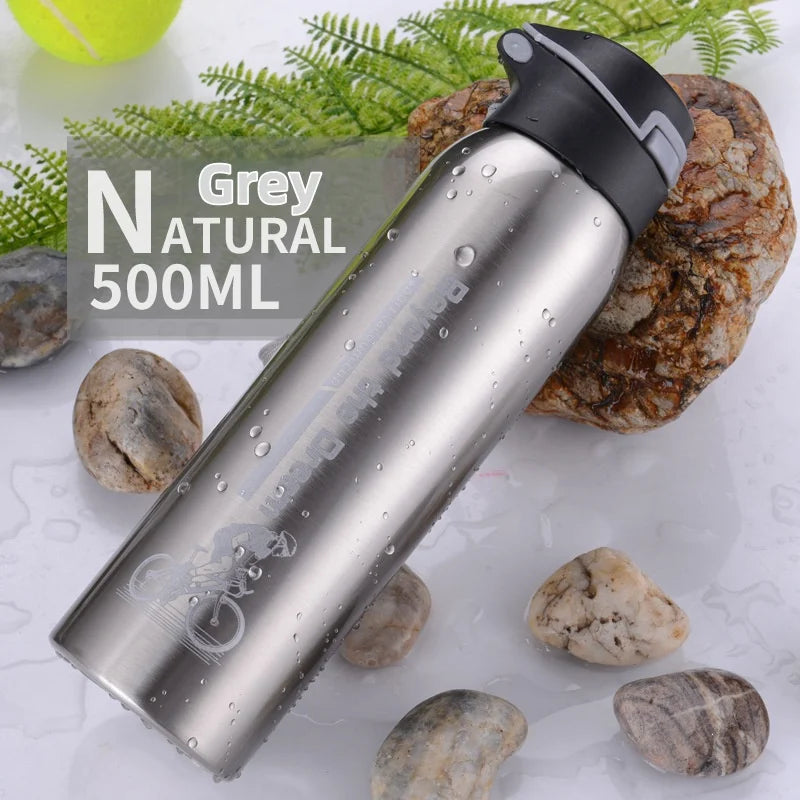 Stainless Steel Thermos Bottle Ideal for Outdoor Activities, Cycling Sports Keep Hot or Cold Easy to Carry Durable Water Bottle Peaceful Pleasures Health and Wellness silver