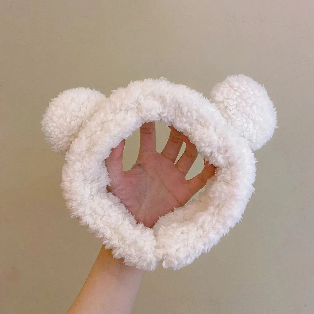 Cute Bear Hair Band Women's Face Wash Facial Mask Makeup Headwear Plush Hair Band Anti Slip Hair Band Hair Hccessories Peaceful Pleasures Health and Wellness White