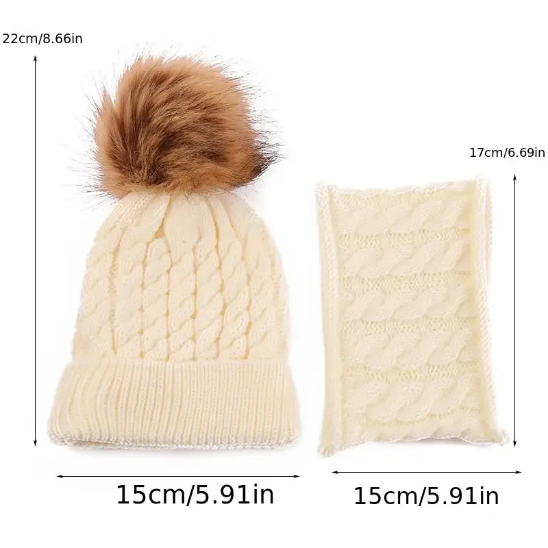 2pcs/set Children's Woolen Hat & Neck Scarf Set, Winter Solid Color Outdoor Cycling Thickened Warm Knitted Hat Peaceful Pleasures Health and Wellness