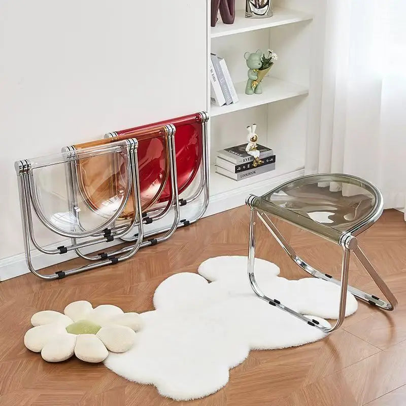 Random Color Acrylic Folding Stool Minimally Designed Dining Chairs Used Household Furniture Folding Stools Small Home Furniture Peaceful Pleasures Health and Wellness