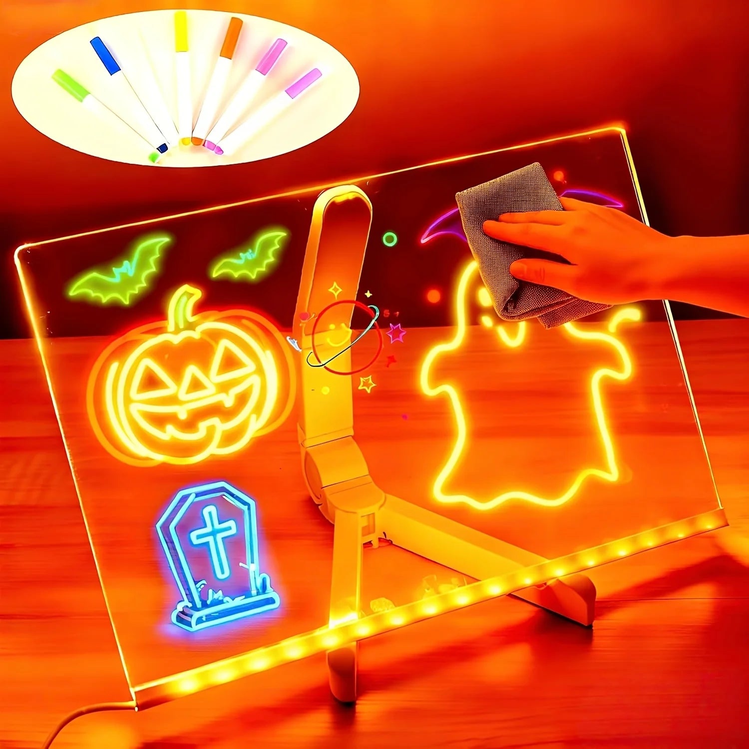 1 set of LED-lit acrylic message board, removable and erasable USB drawing board, reusable doodle board with stand, 7 colored pe Peaceful Pleasures Health and Wellness
