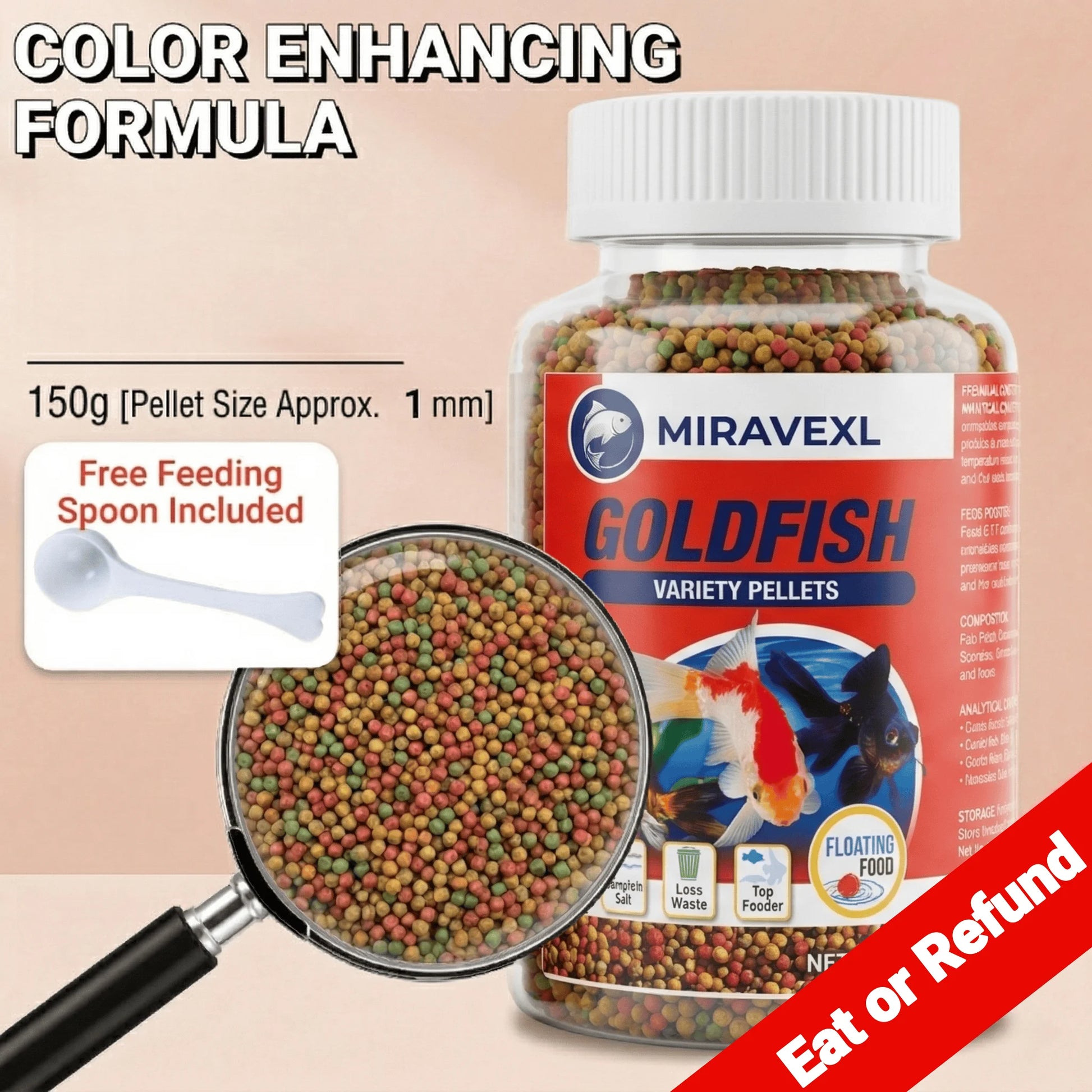 1MM Floating Goldfish Food Pellets Koi Pond Fish Growth Natural Color Enhancing Krill Spirulina Clear Water Formula Daily Diet Peaceful Pleasures Health and Wellness