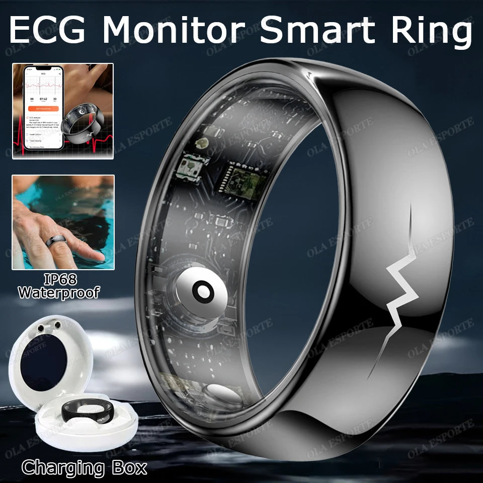 AI ECG Smart Ring – Heart Rate, BP & Sleep Monitor | Waterproof