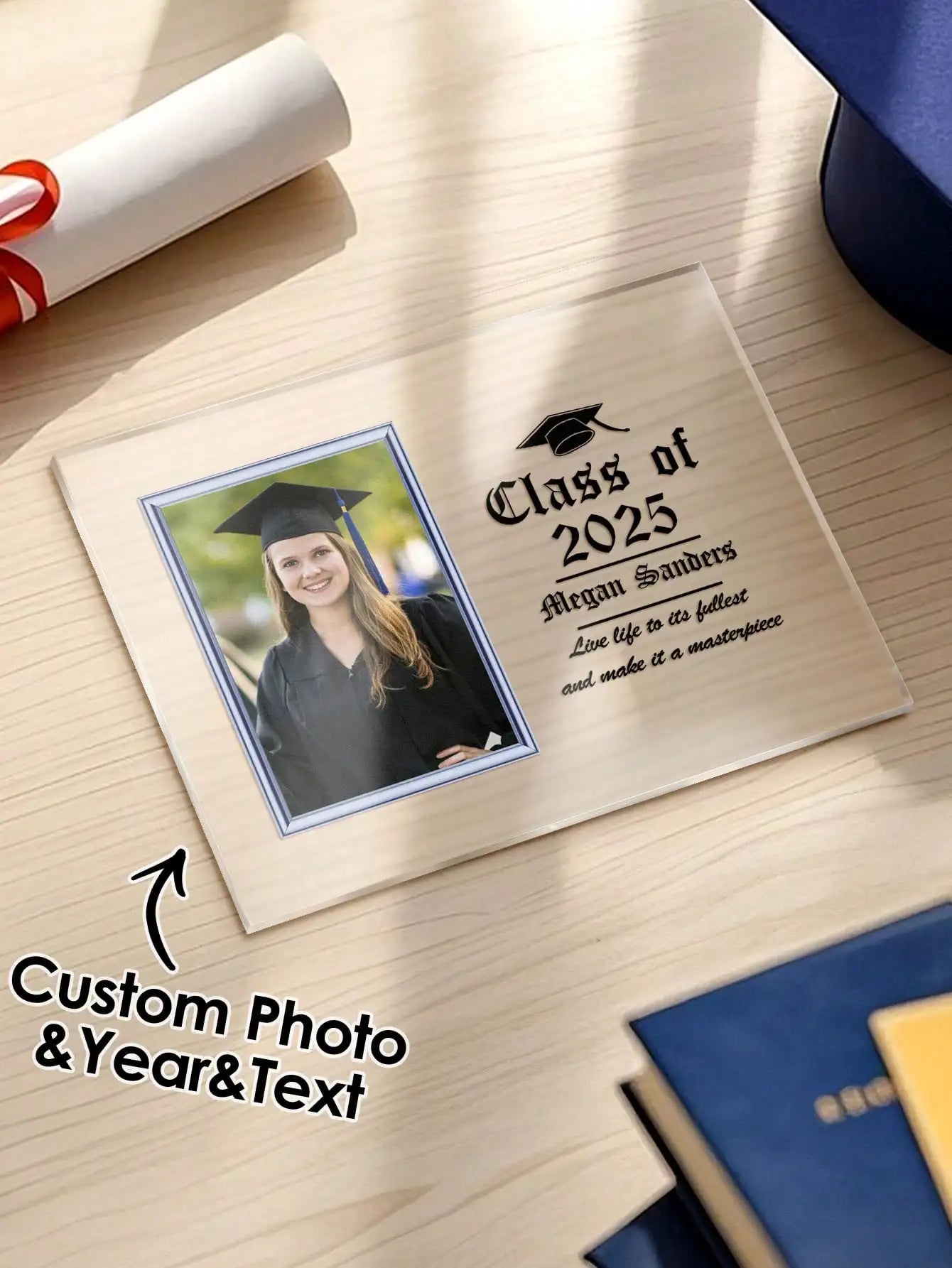Custom Photo Acrylic Plaque Personalized Name Text Sign Graduation Gift Custom Portrait Frame Room Decor Gift for Her Him Peaceful Pleasures Health and Wellness