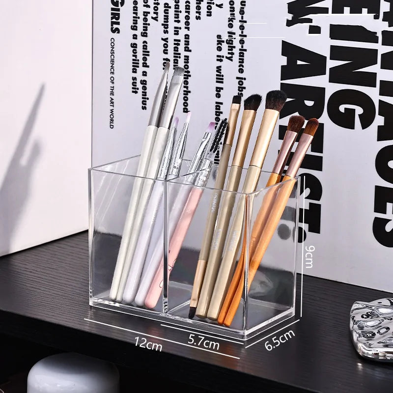 Clear Makeup Brush Holder Organizer – 1/2/3 Slot Vanity Storage Makeup Brush Organizer Peaceful Pleasures Health and Wellness 2 grid