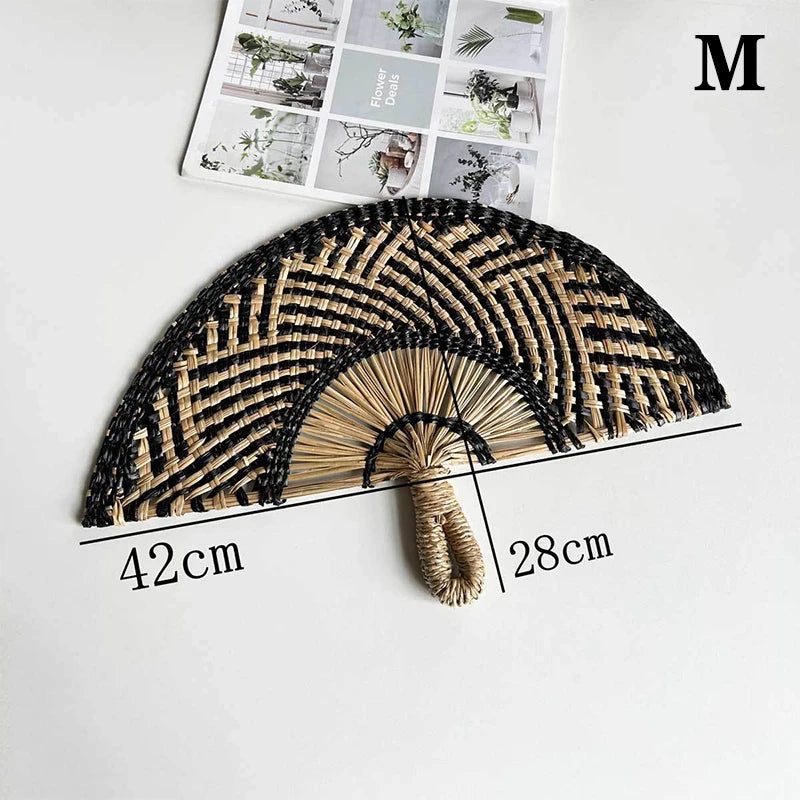 Handwoven Straw Fan – Semi-Circular Decorative Summer Fan