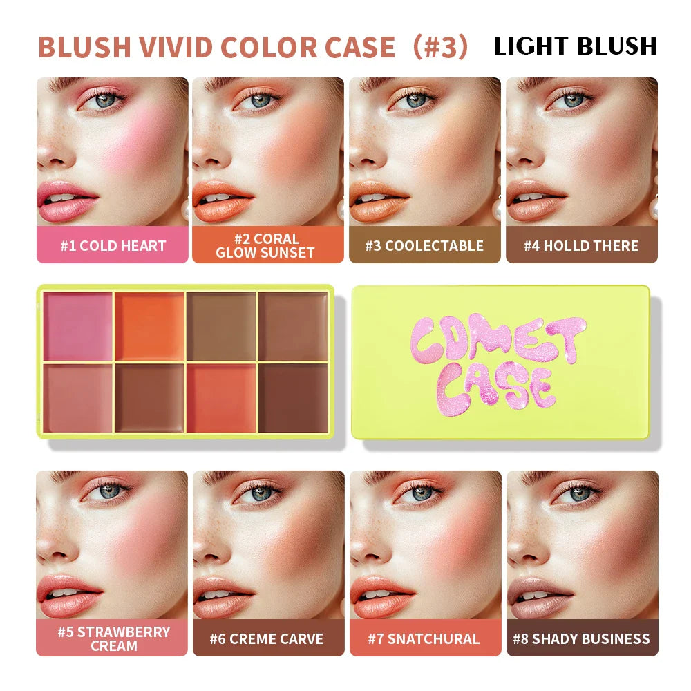 8-Color Cream Blush & Highlighter Palette – Matte Natural Look