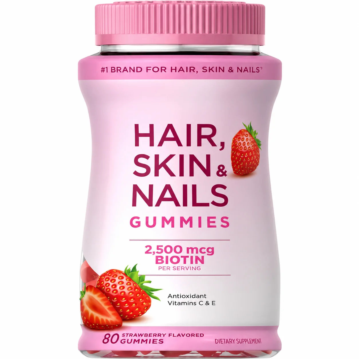Biotin 2500mcg Hair Skin Nails Gummies – Vitamins A C E | 80ct