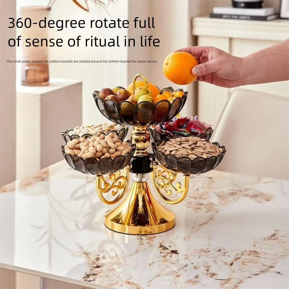 5-Tier Rotating Fruit Tray | European Glass & Iron Stand