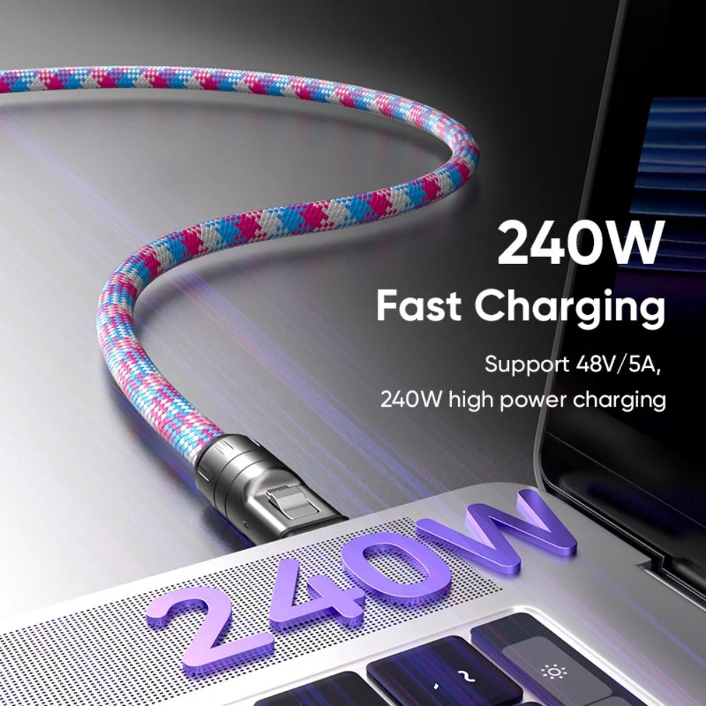 240W USB-C to USB-C Braided Fast Charging Cable PD3.1 & Lanyard
