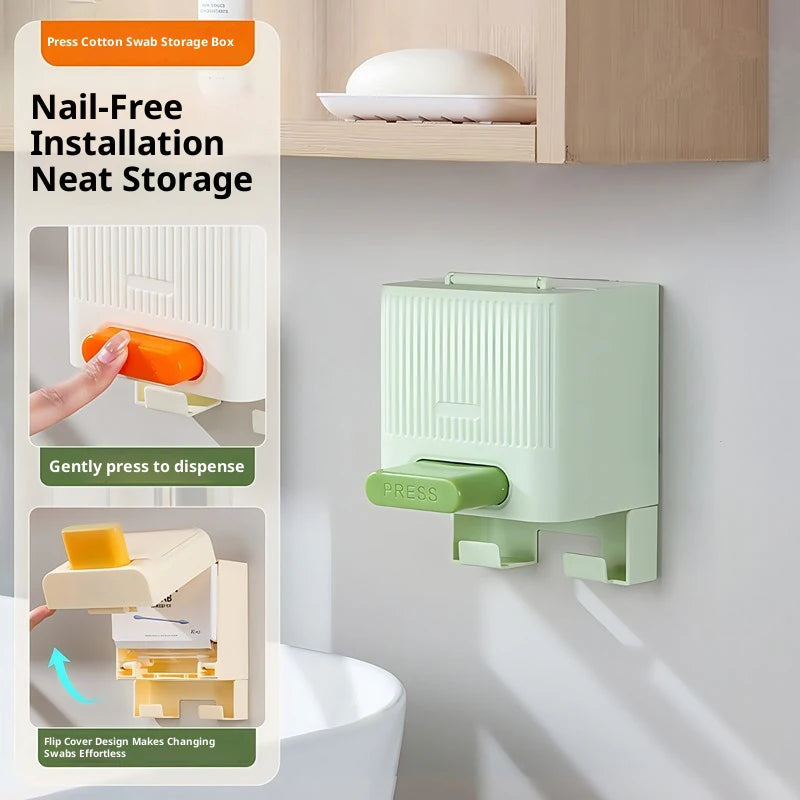 Automatic Press Cotton Swab Dispenser Box | Dustproof Organizer Cotton Swab Dispenser Peaceful Pleasures Health and Wellness