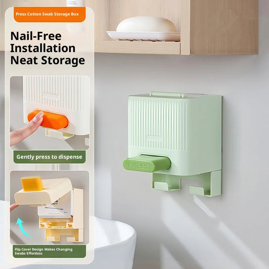Automatic Press Cotton Swab Dispenser Box | Dustproof Organizer Cotton Swab Dispenser Peaceful Pleasures Health and Wellness
