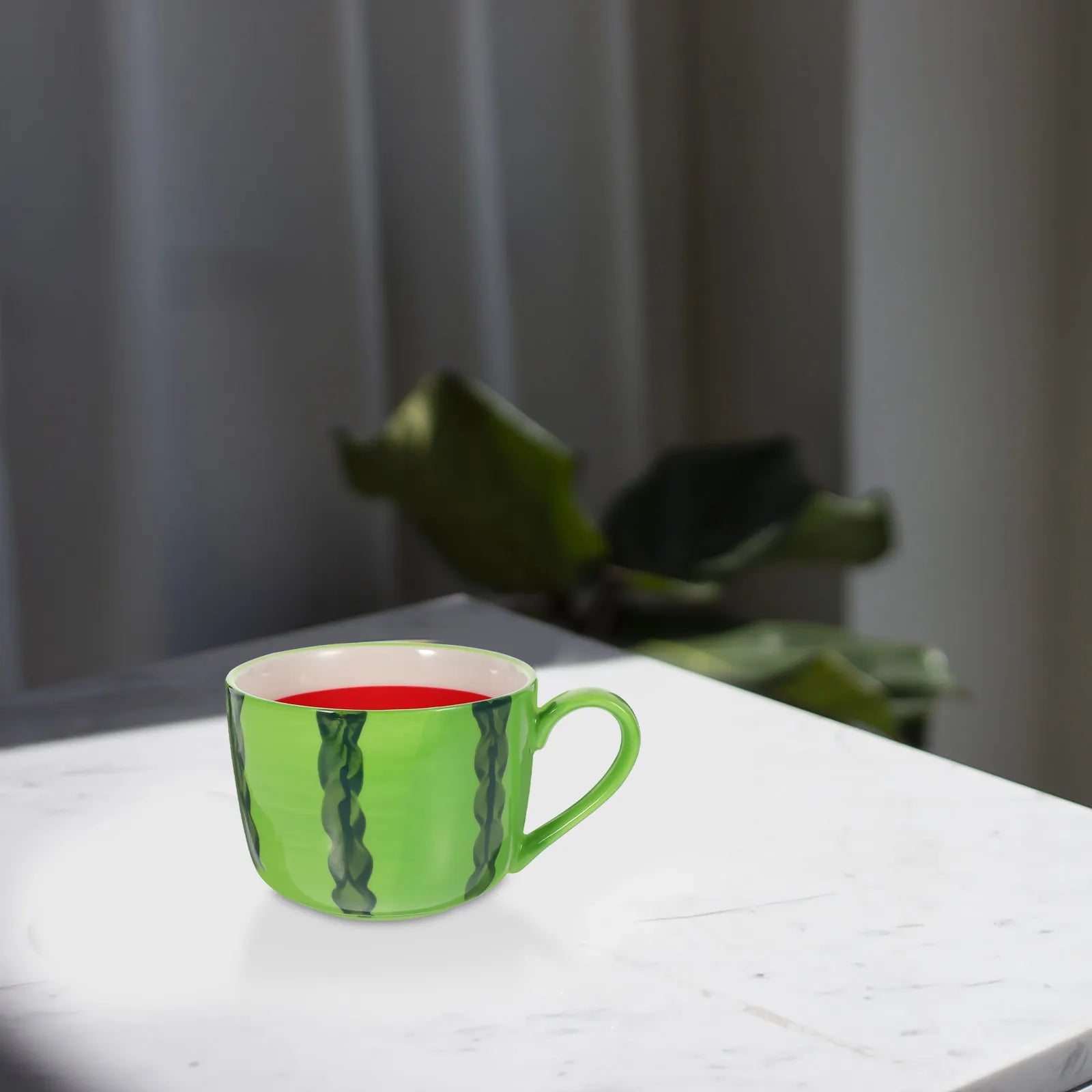 Watermelon Ceramic Cup Summer Design Coffee Tea Milk Mug Sturdy Heat Resistant Smooth Inner Wall Drinking Cup Household Office Peaceful Pleasures Health and Wellness