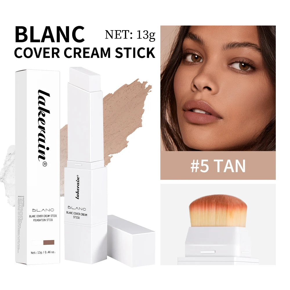 Blanc Cover Cream Stick Changing Foundation Stick Color Changing Foundation with Detachable Brush Hight Coverage Base Makeup Peaceful Pleasures Health and Wellness 5tan