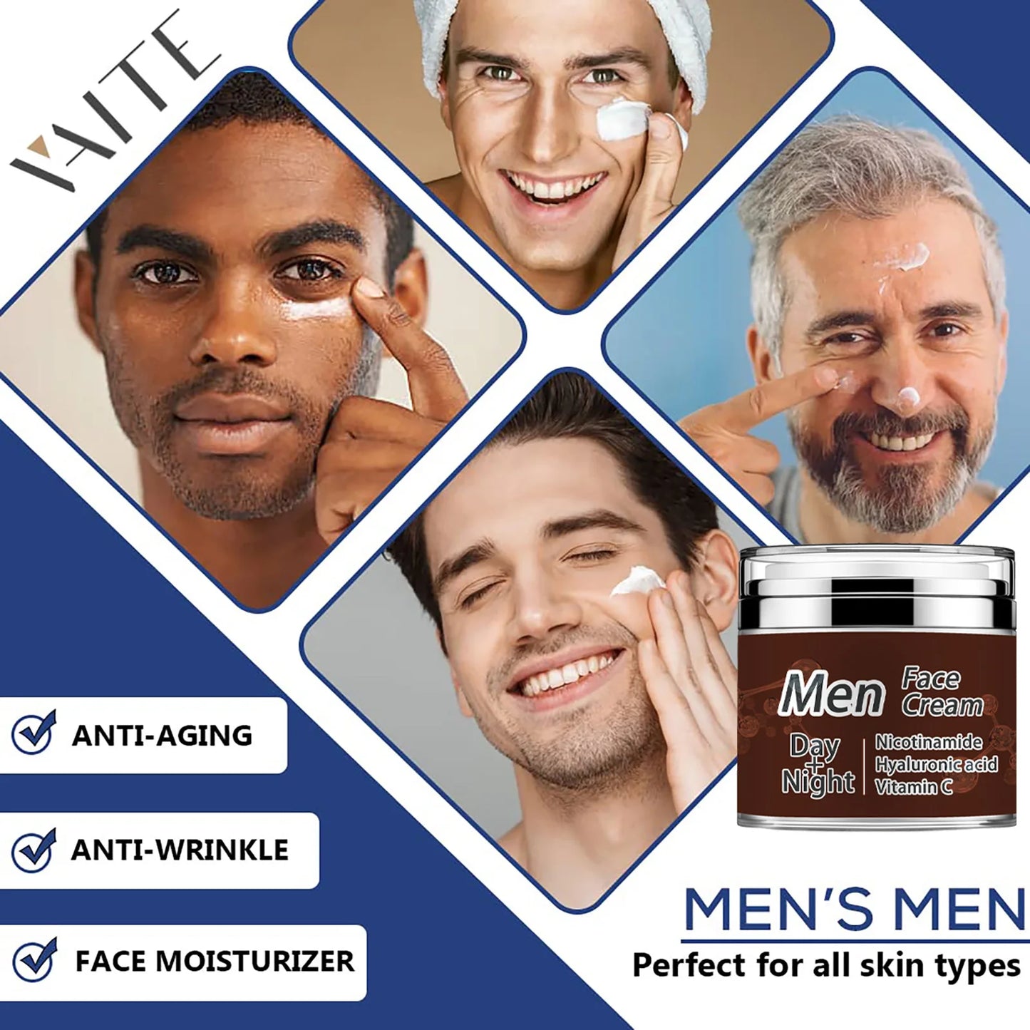VAITE Mens Face Skin Moisturizer with Collagen, Retinol Ant-Aging, Anti-Wrinkle Under the Eyes Men's cream care for Face with Hi Peaceful Pleasures Health and Wellness