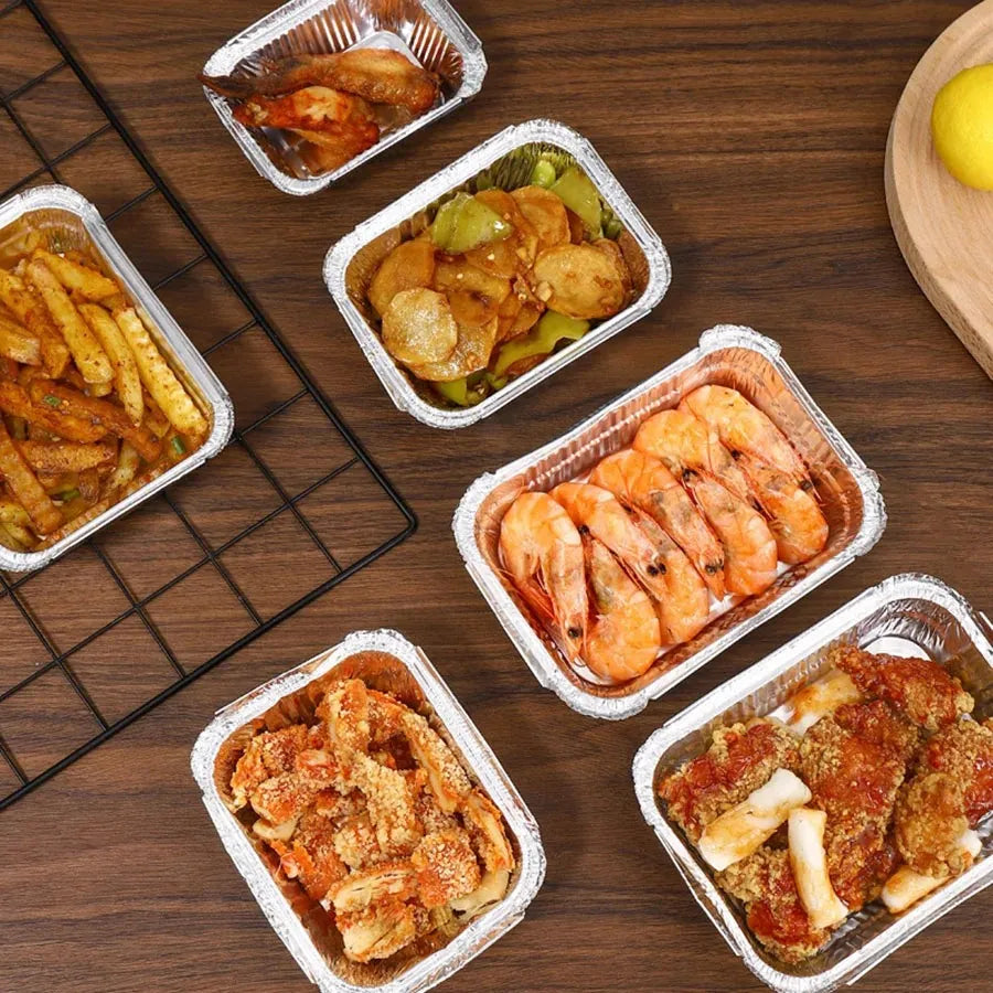 50pcs disposable aluminium foil, various sizes, tin pans are perfect for cooking, heating, storing and preparing food. Peaceful Pleasures Health and Wellness