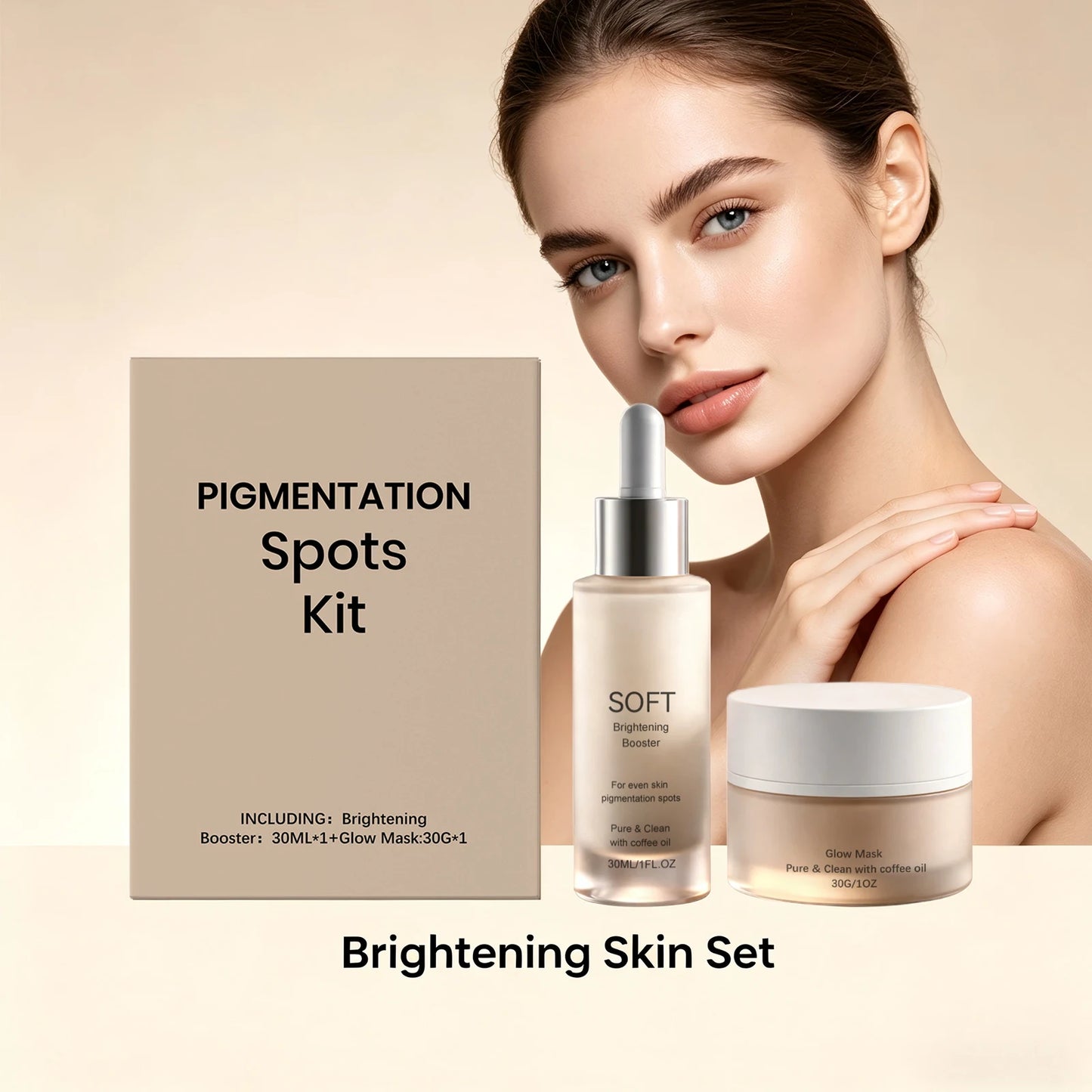 Brightening Skin Set Pigmentation Spots Kit 2PCS Dark Spots Corrector Even Skin Tone Set Face Serum Coffee Oil Infused Glow Mask Peaceful Pleasures Health and Wellness