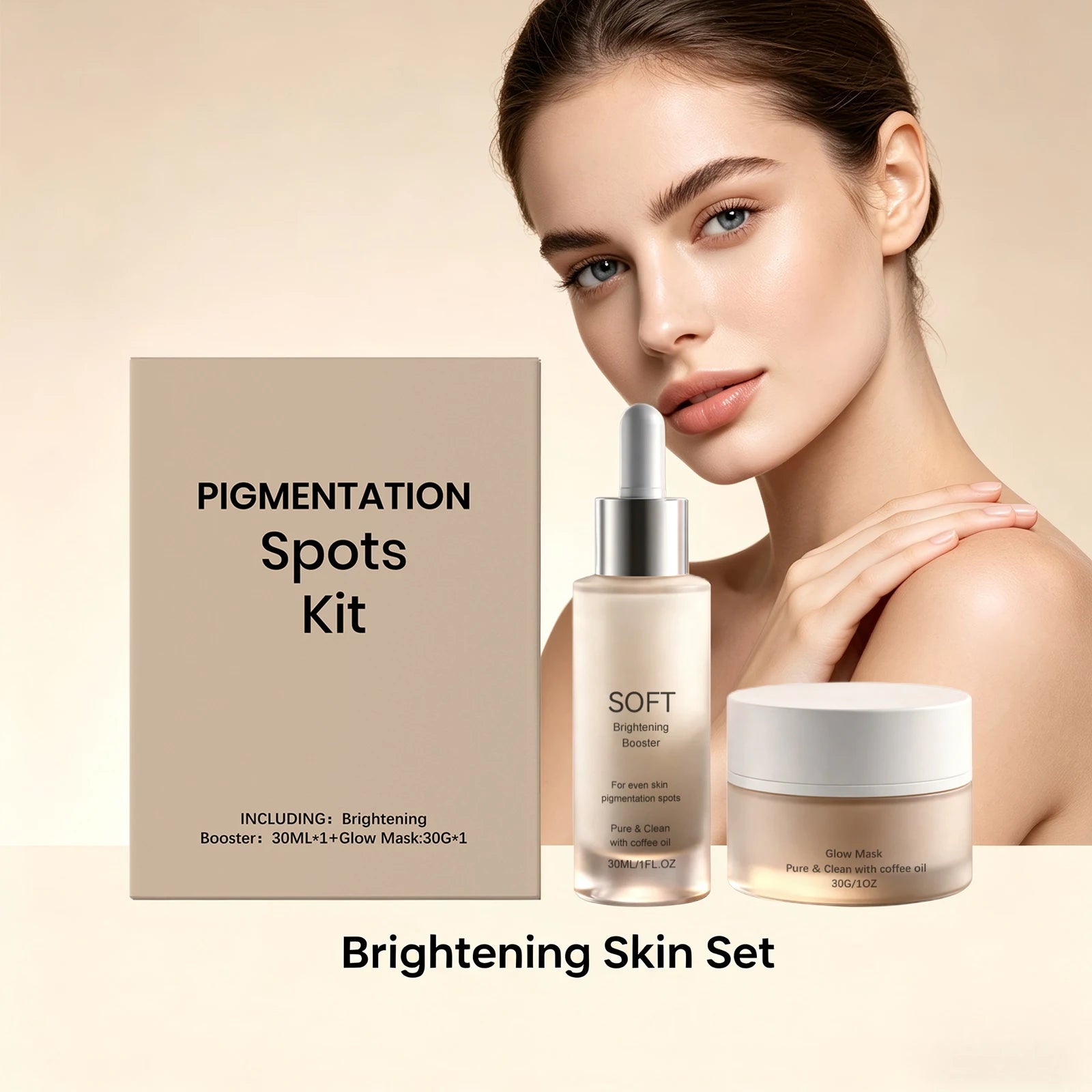 Brightening Skin Set Pigmentation Spots Kit 2PCS Dark Spots Corrector Even Skin Tone Set Face Serum Coffee Oil Infused Glow Mask Peaceful Pleasures Health and Wellness