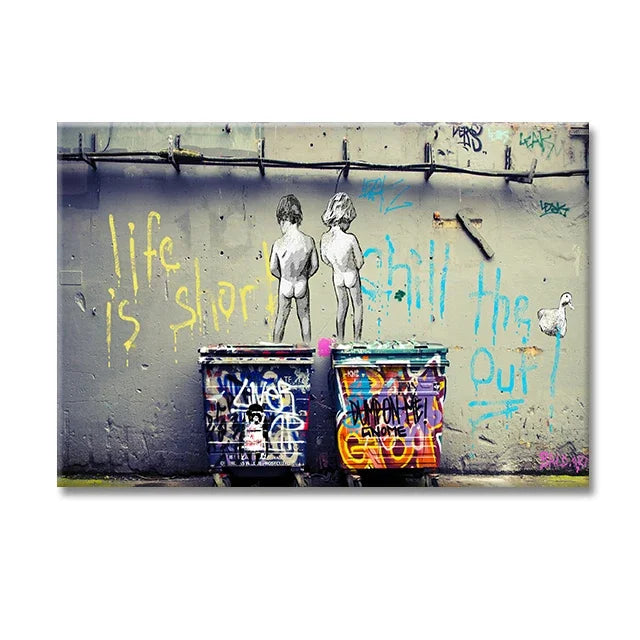 Banksy Monkey "Life Is Short" Graffiti Canvas Wall Art Print Canvas Wall Art Peaceful Pleasures Health and Wellness 2 50x70cm