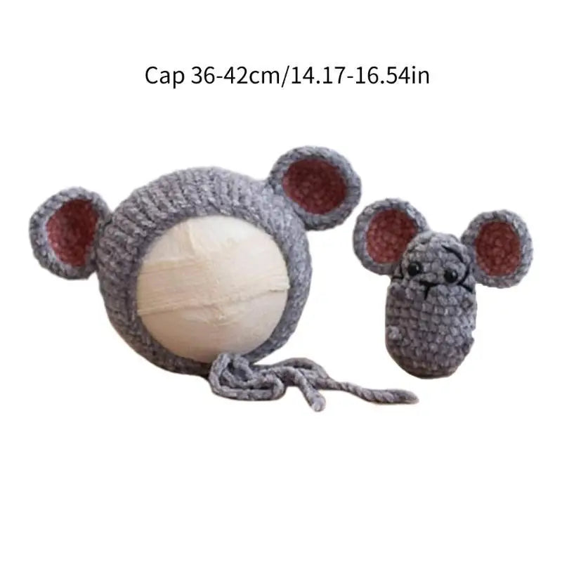 Newborn Mouse Hat & Doll Photography Props Set | 0–6M